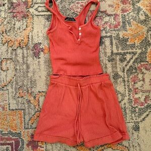 Blue Blush Pink Two-Piece Set with Sleeveless Top and Comfortable Shorts